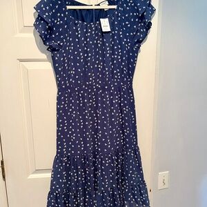 J CREW blue and white floral midi dress SZ 8